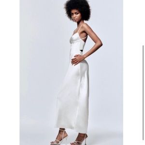 NWT Stunning White Satiny-silky Zara midi dress. Tik Tok famous and viral. XS.